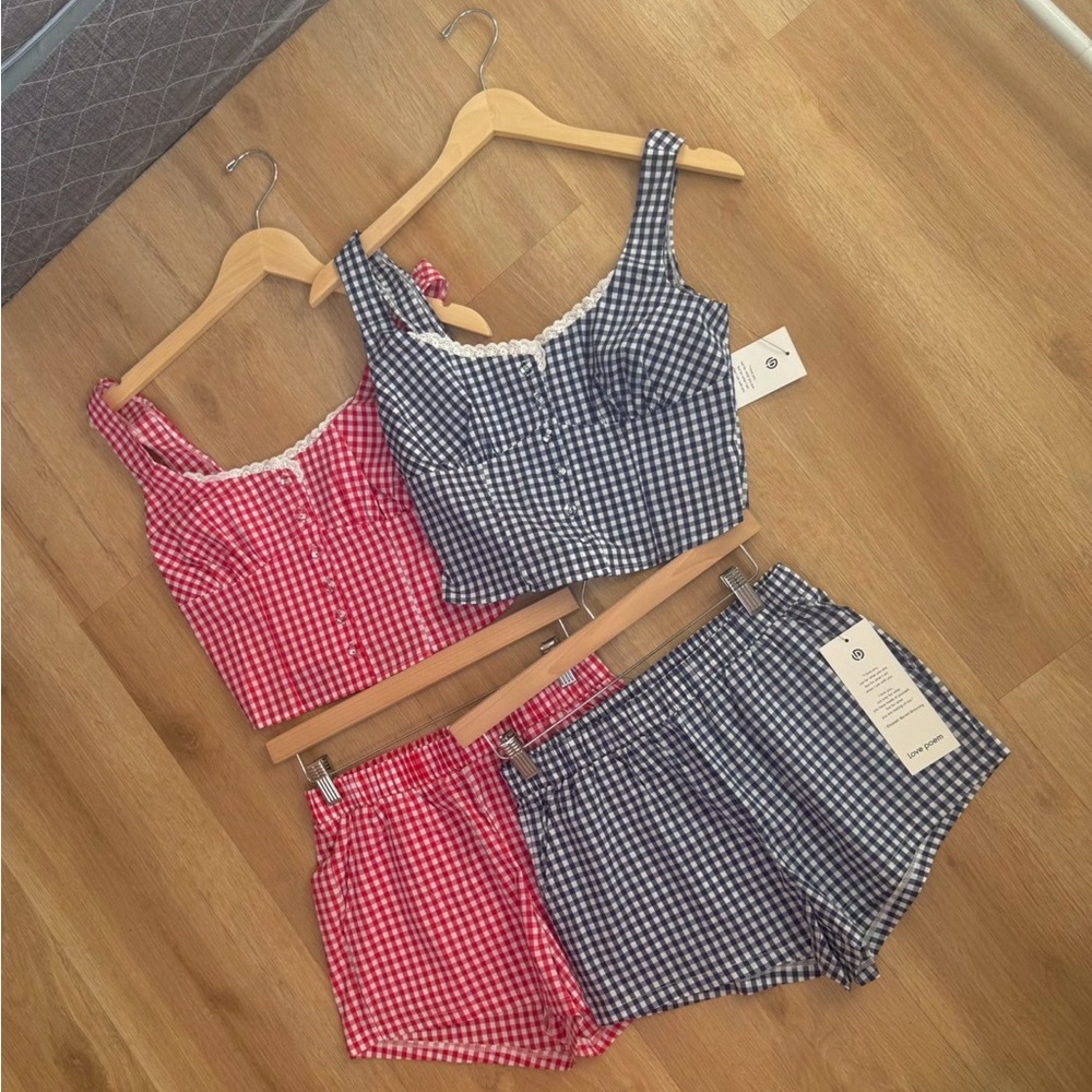 Gingham Crop Top and Shorts Set in Red and Blue